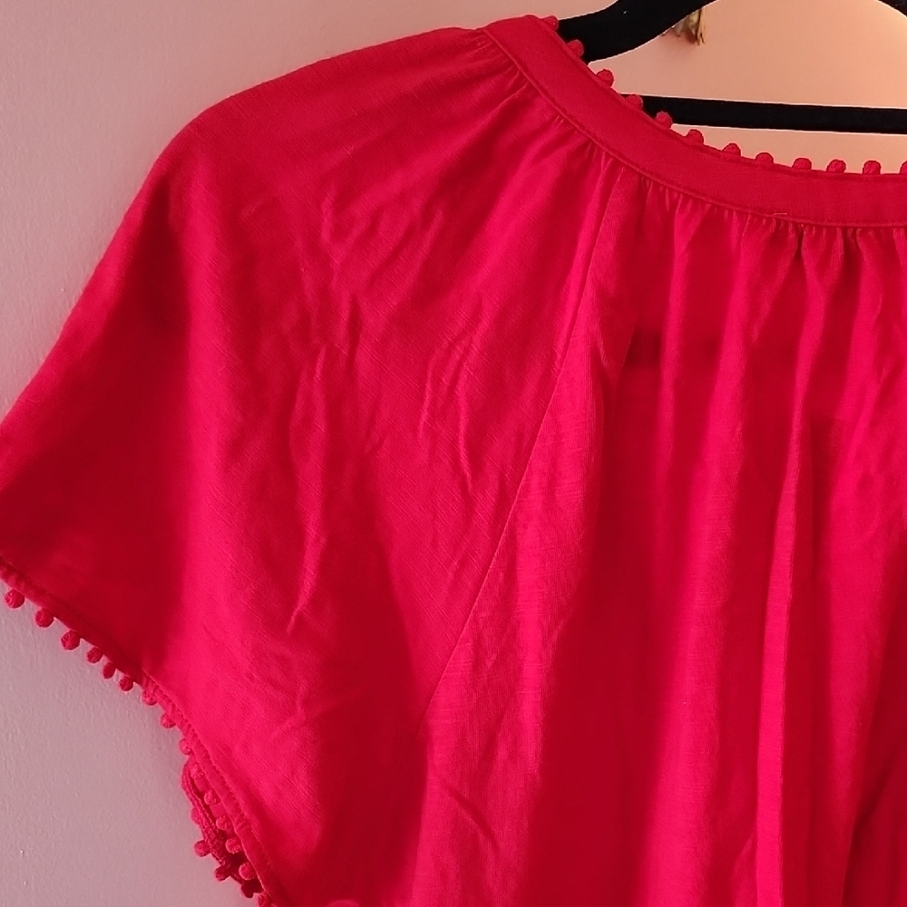 Tommy Hilfiger Red Blouse with Pom-Pom Trim - Picture 6 of 6